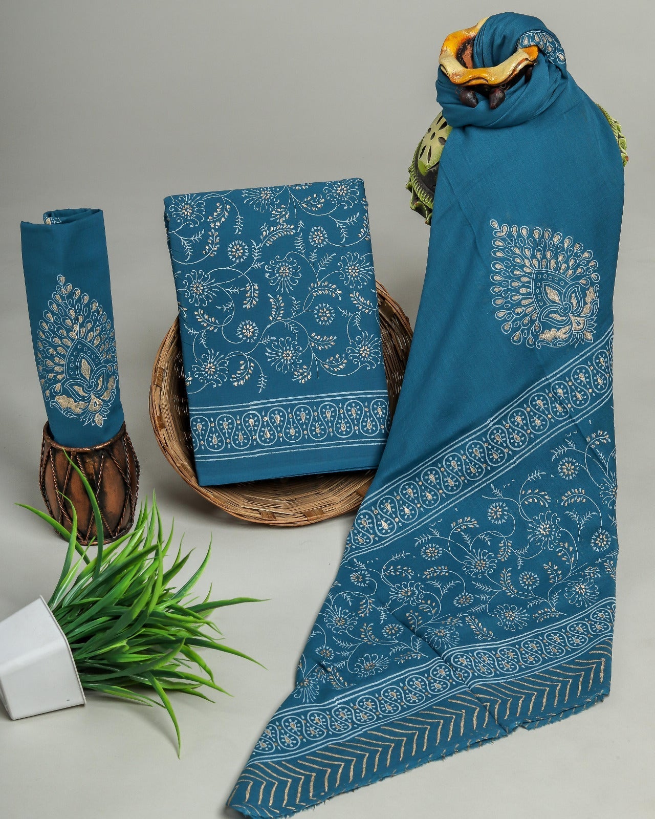 Wholesale Handblock Printed Cotton Mul Mul Suit Set with Mul Dupatta – Blue Color, Handcrafted in Rajasthan for Designers, Boutiques, and Bulk Orders